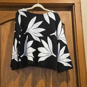 Premise Boatneck Floral Black & White Sweater